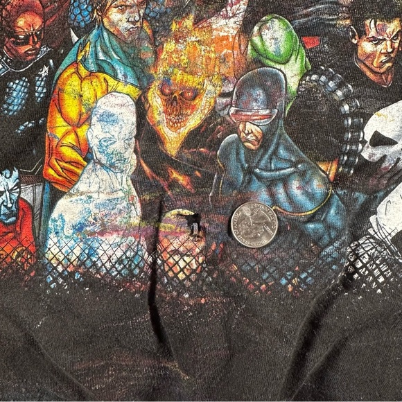 Vintage Y2K Marvel Character Shirt Iron Man Spider Man Ghost Rider Comic Line Up - Picture 3 of 14